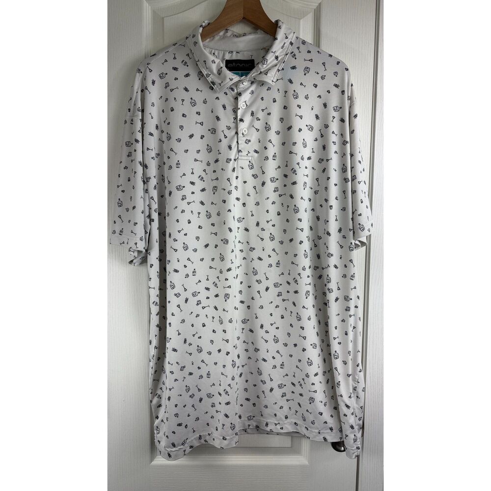 Etonic Golf Polo Shirt Martini Glass All Over Print White/Black Men's Size 3XL
